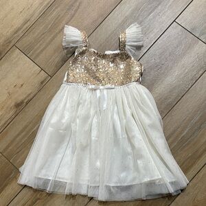 Popatu Gold and White Kids Dress